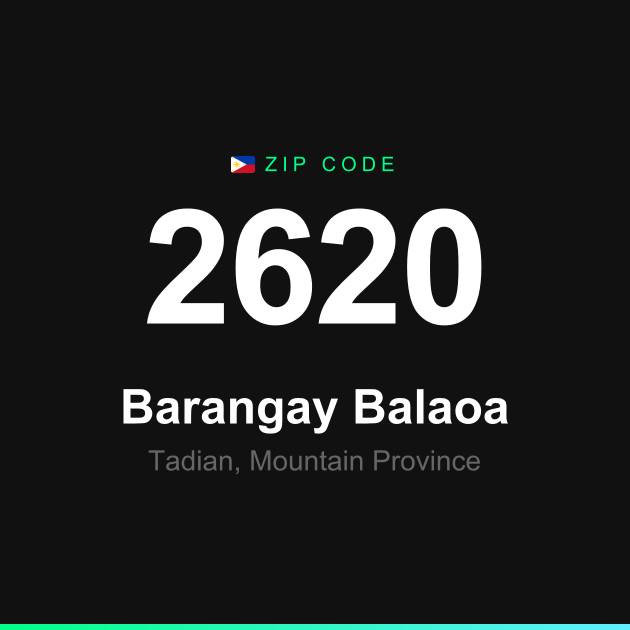 Shareable ZIP code 2620 card for Barangay Balaoa