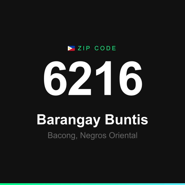 Shareable ZIP code 6216 card for Barangay Buntis