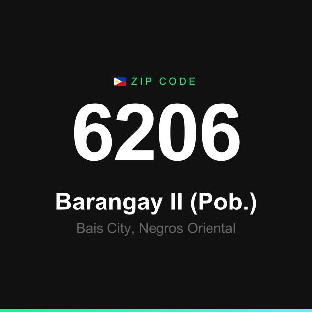Shareable ZIP code 6206 card for Barangay II (Pob.)