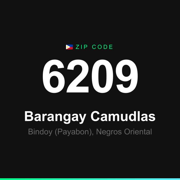 Shareable ZIP code 6209 card for Barangay Camudlas