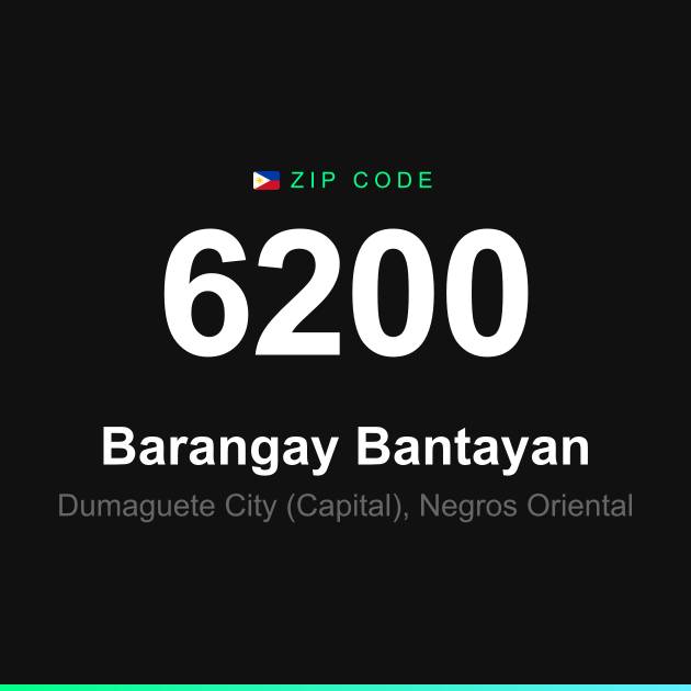 Shareable ZIP code 6200 card for Barangay Bantayan