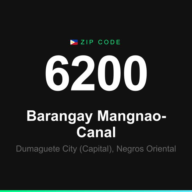 Shareable ZIP code 6200 card for Barangay Mangnao-Canal