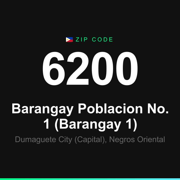 Shareable ZIP code 6200 card for Barangay Poblacion No. 1 (Barangay 1)