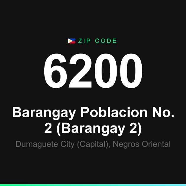 Shareable ZIP code 6200 card for Barangay Poblacion No. 2 (Barangay 2)