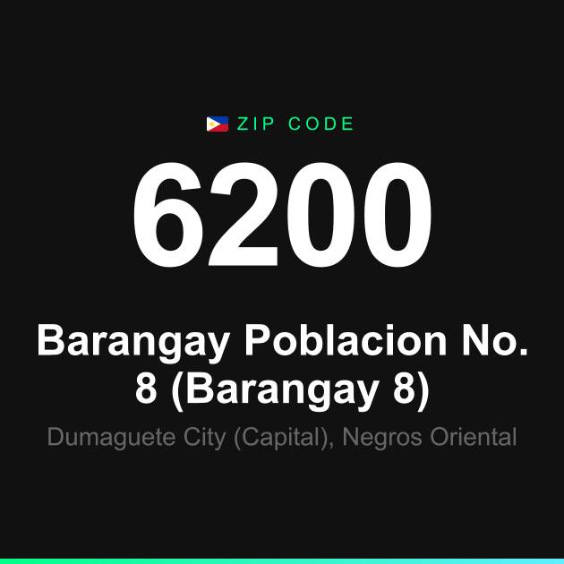 Shareable ZIP code 6200 card for Barangay Poblacion No. 8 (Barangay 8)