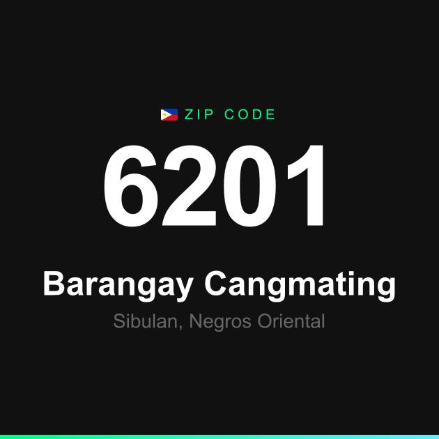 Shareable ZIP code 6201 card for Barangay Cangmating