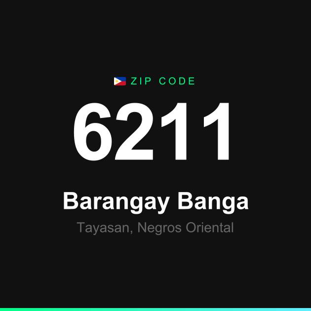 Shareable ZIP code 6211 card for Barangay Banga