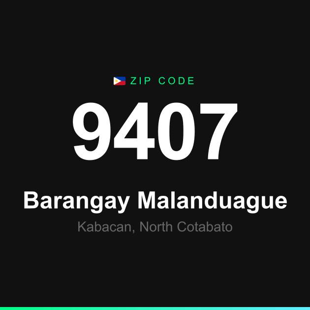Shareable ZIP code 9407 card for Barangay Malanduague