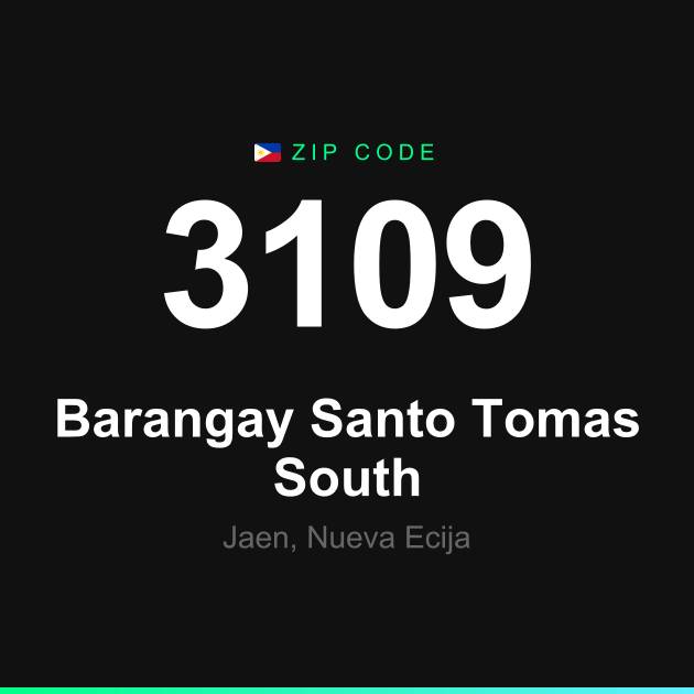 Shareable ZIP code 3109 card for Barangay Santo Tomas South