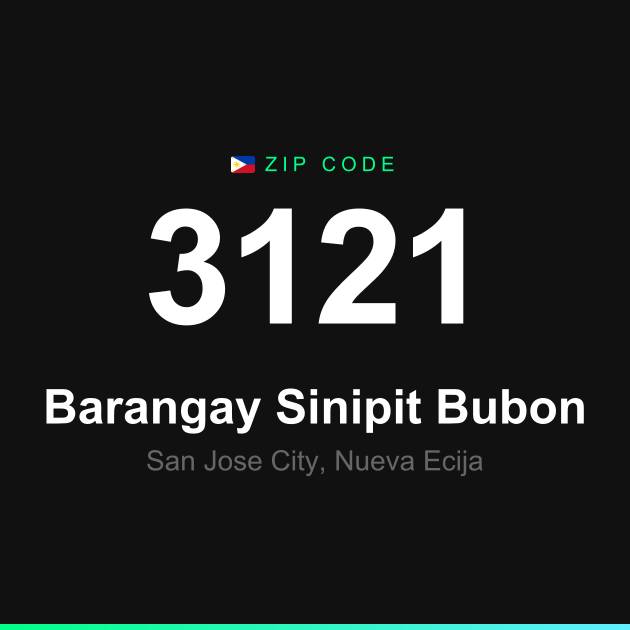 Shareable ZIP code 3121 card for Barangay Sinipit Bubon