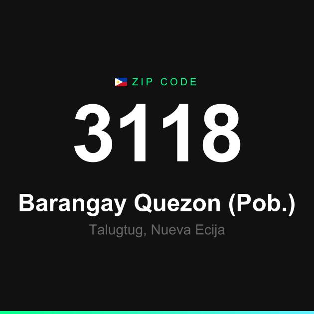 Shareable ZIP code 3118 card for Barangay Quezon (Pob.)
