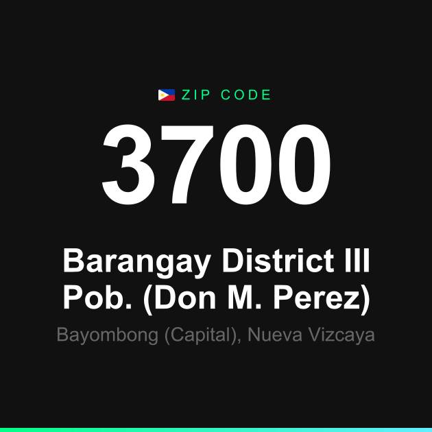 Shareable ZIP code 3700 card for Barangay District III Pob. (Don M. Perez)