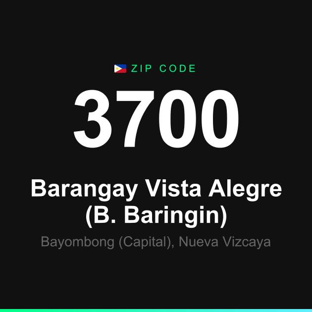 Shareable ZIP code 3700 card for Barangay Vista Alegre (B. Baringin)