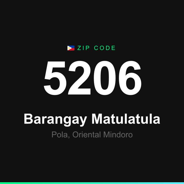 Shareable ZIP code 5206 card for Barangay Matulatula