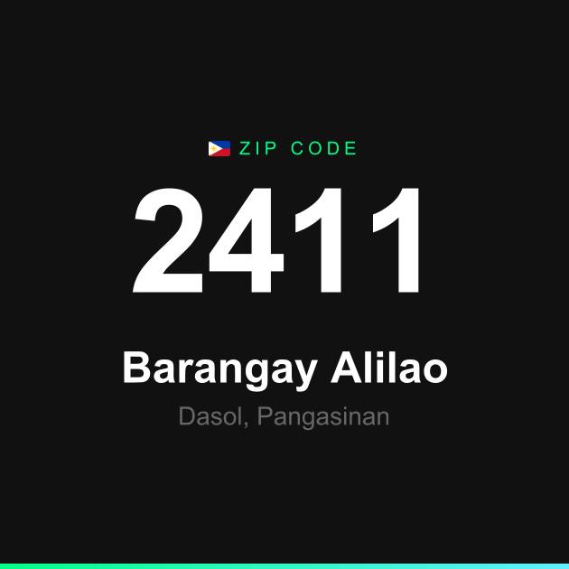 Shareable ZIP code 2411 card for Barangay Alilao