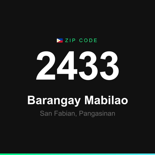 Shareable ZIP code 2433 card for Barangay Mabilao