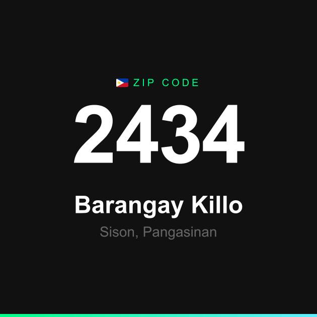 Shareable ZIP code 2434 card for Barangay Killo