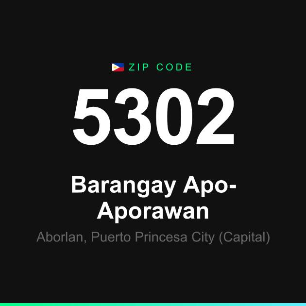 Shareable ZIP code 5302 card for Barangay Apo-Aporawan