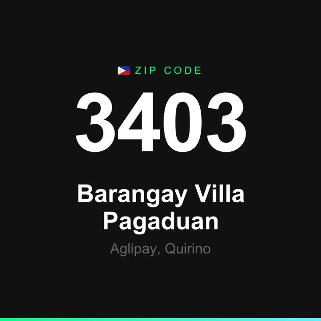 Shareable ZIP code 3403 card for Barangay Villa Pagaduan
