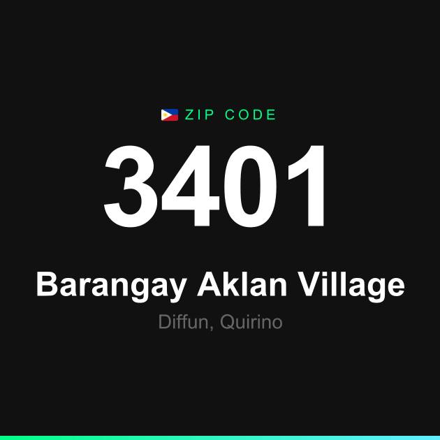 Shareable ZIP code 3401 card for Barangay Aklan Village