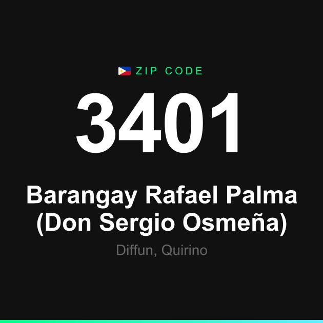 Shareable ZIP code 3401 card for Barangay Rafael Palma (Don Sergio Osmeña)