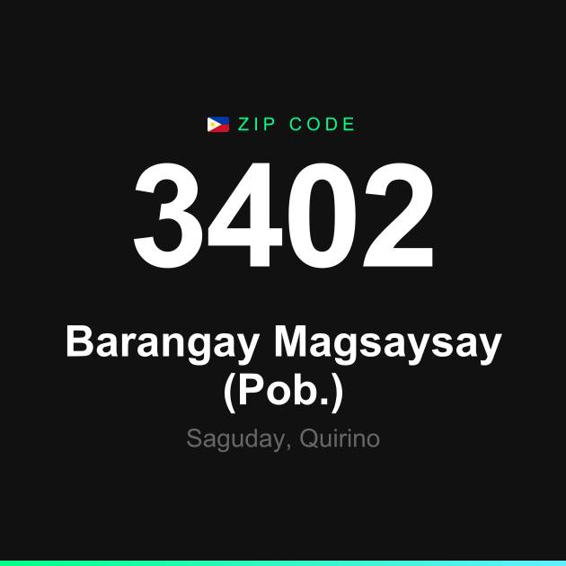 Shareable ZIP code 3402 card for Barangay Magsaysay (Pob.)