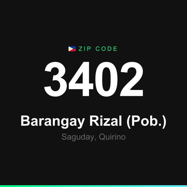 Shareable ZIP code 3402 card for Barangay Rizal (Pob.)