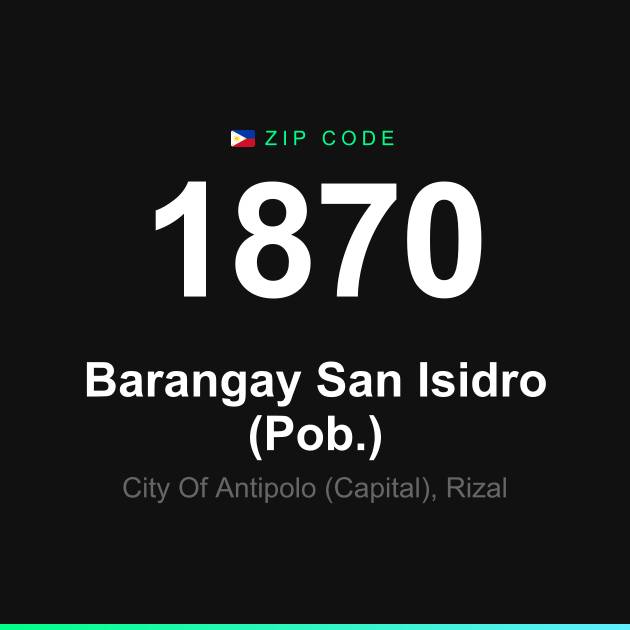 Shareable ZIP code 1870 card for Barangay San Isidro (Pob.)