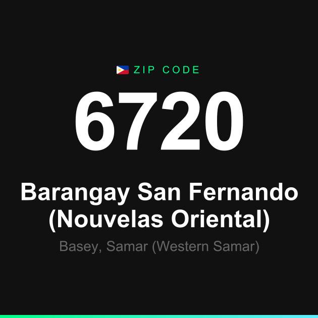 Shareable ZIP code 6720 card for Barangay San Fernando (Nouvelas Oriental)
