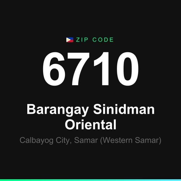 Shareable ZIP code 6710 card for Barangay Sinidman Oriental