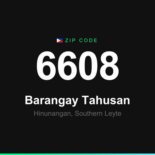 Shareable ZIP code 6608 card for Barangay Tahusan