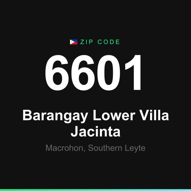 Shareable ZIP code 6601 card for Barangay Lower Villa Jacinta