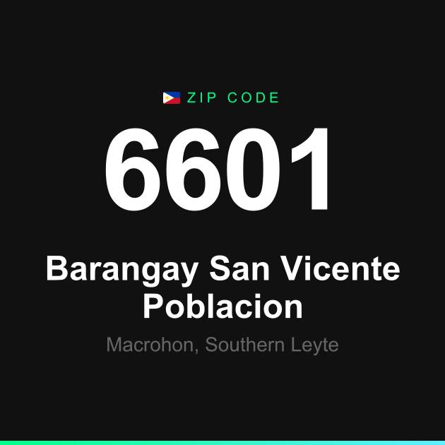 Shareable ZIP code 6601 card for Barangay San Vicente Poblacion