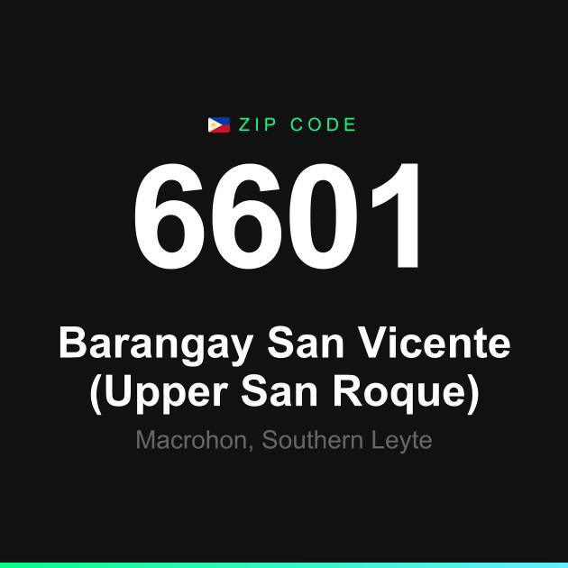 Shareable ZIP code 6601 card for Barangay San Vicente (Upper San Roque)
