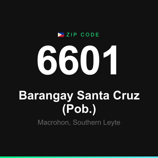 Shareable ZIP code 6601 card for Barangay Santa Cruz (Pob.)