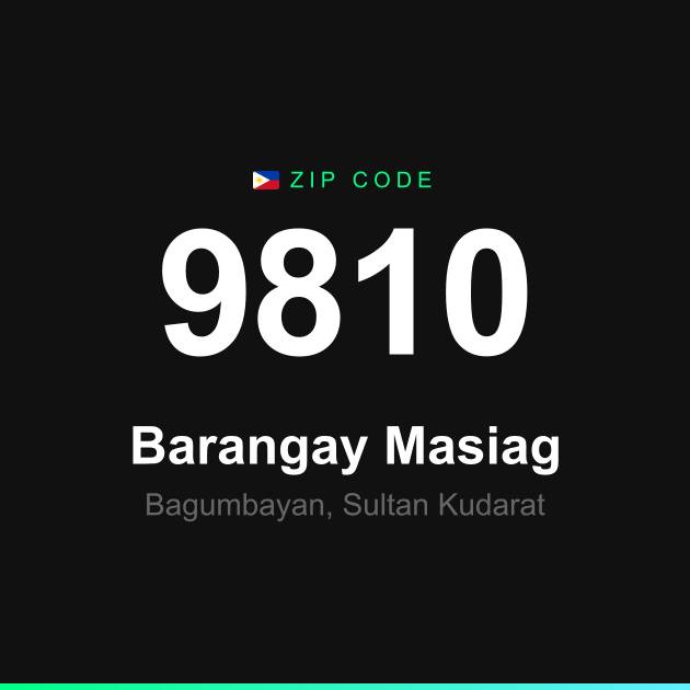 Shareable ZIP code 9810 card for Barangay Masiag