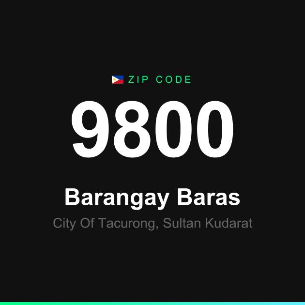 Shareable ZIP code 9800 card for Barangay Baras