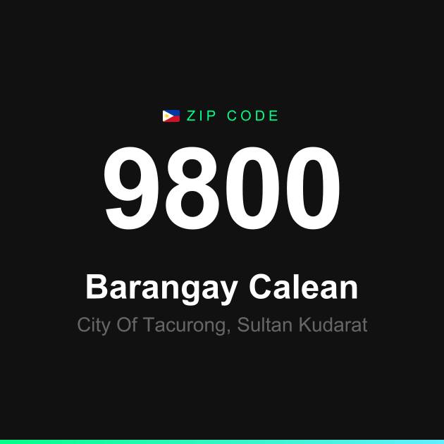 Shareable ZIP code 9800 card for Barangay Calean