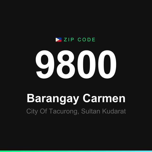 Shareable ZIP code 9800 card for Barangay Carmen