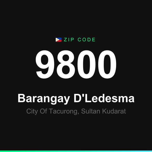 Shareable ZIP code 9800 card for Barangay D'Ledesma