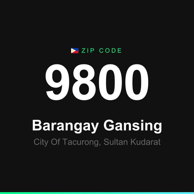 Shareable ZIP code 9800 card for Barangay Gansing