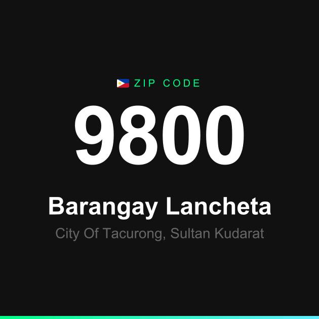 Shareable ZIP code 9800 card for Barangay Lancheta