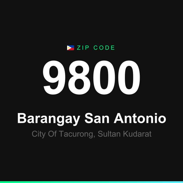 Shareable ZIP code 9800 card for Barangay San Antonio