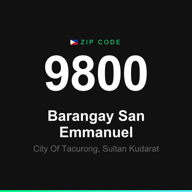 Shareable ZIP code 9800 card for Barangay San Emmanuel