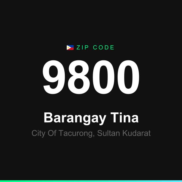 Shareable ZIP code 9800 card for Barangay Tina