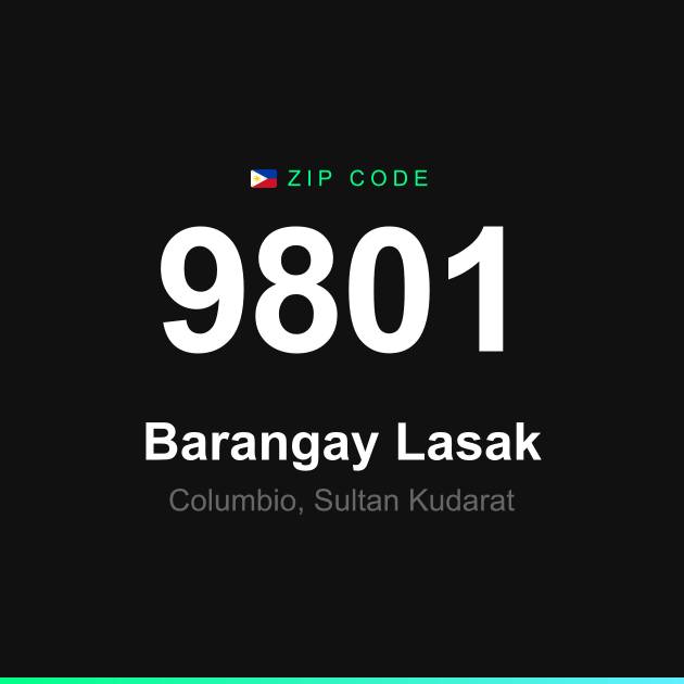 Shareable ZIP code 9801 card for Barangay Lasak