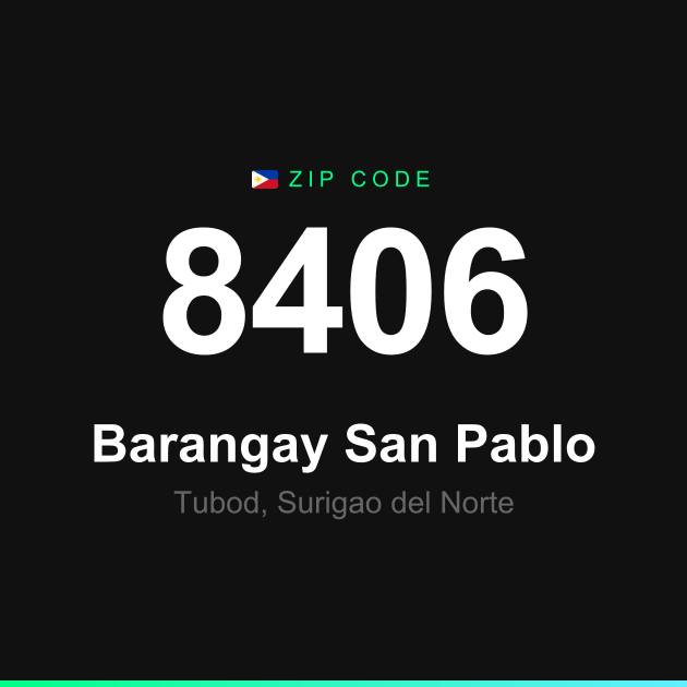 Shareable ZIP code 8406 card for Barangay San Pablo
