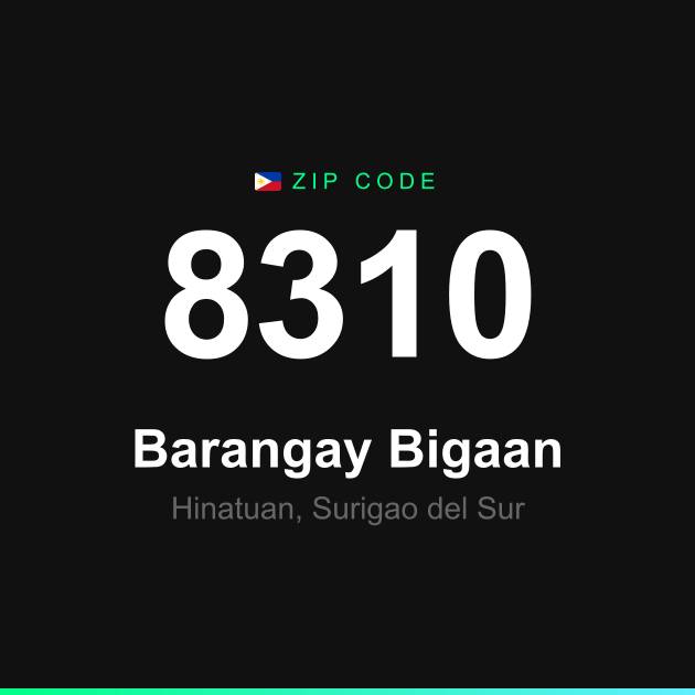 Shareable ZIP code 8310 card for Barangay Bigaan