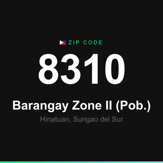 Shareable ZIP code 8310 card for Barangay Zone II (Pob.)