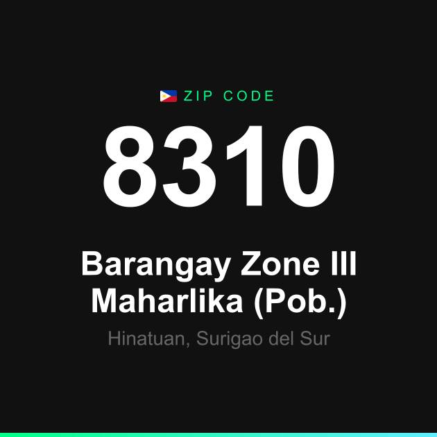 Shareable ZIP code 8310 card for Barangay Zone III Maharlika (Pob.)